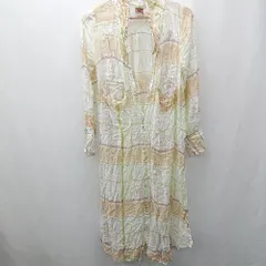 ◇ ⊂ A.I.Cエーアイシー チェック　花柄 長袖 ロング シャツボタンワンピース サイズM グリーン系 レディース E  【1505290016483】