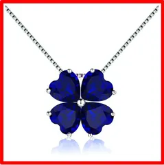 【送料無料 】9月 誕生石 人工 ブルー サファイア [JIANGXIN] 四つ葉のクローバー ハート シルバー 925 ペンダント 9月 誕生石 人工 ブルー