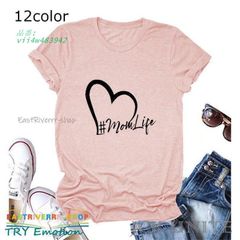 半袖Tシャツ カットソー レディース トップス Uネック クルーネック ロゴ シンプル 女性用 ハート 大きいサイズ 単色  vii4w483942