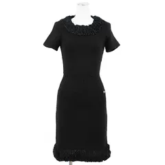 【美品】CHANEL シャネル ワンピース 08A P34482 ニット カシミヤ混 COCOマーク リオン ロゴ ライオン 獅子 チャーム ショートスリーブ 半袖 ドレス レディース サイズ 36 ブラック 黒 イタリア製 カール・ラガーフェルド期のサムネイル