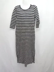 ◇ ⊂ nano universe ナノユニバース ボーダー 七分袖 ロング ワンピース サイズF ブラック ホワイト レディース E  【1505290030489】
