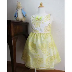 黄色の刺繍入りギャザースカートドレス　110サイズ　ワンピース　フォーマルドレス　子供ドレス　七五三　ピアノ発表会　音楽コンクール　結婚式　写真撮影　誕生日　クリスマス　プレゼント