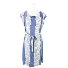 ティビ tibi ワンピース ミニ ドレープネック ノースリーブ ストレッチ ウエストマーク 総柄 とろみ 爽やか 2 青 ブルー /AO4のサムネイル
