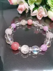 レピドライト / 水晶 / カルセドニーミルキーピンク パワーストーンブレスレット