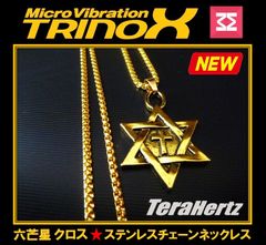 【六芒星クロス】テラパワーハイエナジーステンレスネックレス （ゴールド）