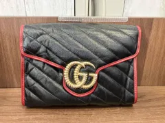 GUCCI 573807・493075 GGマーモント ウォレットチェーン ショルダーバッグ ブラック レッド