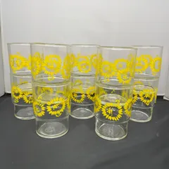 佐々木ガラス　昭和レトロ　タンブラー　ヒマワリ　花柄　ハードストロング 10個