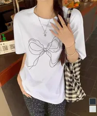 リボンプリントTシャツ レディース 半袖