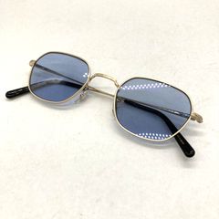 新品 度なしサングラス ネイビーレンズ 一山式 シルバー ラウンド 丸形 