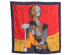 【お得なクーポン配布中!】 ピカソ アート 大判 スカーフ 正方形 絵画柄 肖像画柄 レディース ストール PICASSO マルチカラー ハンカチ 大きいサイズ 黄色い背景の女