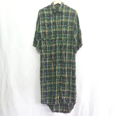 ◇ SISLEY シスレー チェック柄 長袖 ロング丈 ワンピース サイズ38 グリーン系 レディース E  【1408060044856】