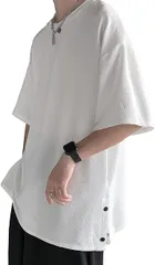 BLANK BLANC ブランクブラン tシャツ メンズ ビッグt 半袖 無地 ゆったり カットソー サイドボタン( ホワイト,  M)