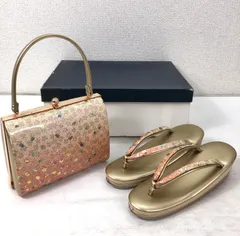 【美品】草履 バッグ セット ／ Zori Sandals & Handbag Set 金×カラフルラメ フォーマル Mサイズ 成人式・卒業式・和装に◎ 和装小物