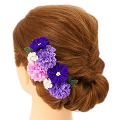 髪飾り 成人式 つまみ細工 振袖 前撮り 袴 浴衣 夏祭り 花火大会 豪華3点セット 紫 薄紫 ピンク 薄ピンク 白 ちりめん ヘアア No.9-3655