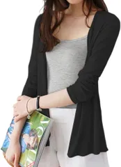 FLYUTH カーディガン レディース 薄手 サマーニット 冷房対策 トップス カジュアル( ブラック,  L Regular)