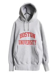 【お得なクーポン配布中!】 90s ★ チャンピオン リバースウィーブ カレッジ プリント スウェット フード パーカー メンズ M / 古着 オールド トレーナー 裏起毛 杢 灰