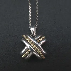 美品 Tiffany&Co ティファニー シグネチャークロス ネックレス SV925×K18 シルバー×ゴールド レディース 古着 中古 USED