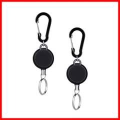 【人気商品】［2個セット］カラビナ付 リールストラップ リールキーホルダー 金属ワイヤー 強力 最長伸縮65cm アウトドア キーホルダー キーホルダー ブラック カラビナ [EnigmaVape] おしゃれ 小型 超軽量