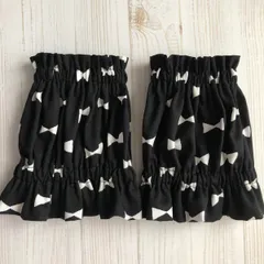 13)アームカバー　袖口カバー　ハンドメイド　ショート丈　アームシュシュ　リボン柄　ブラック/ホワイト