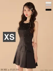 XSブラック fm3399  [FM3399-IV-2508]【ROBE de FLEURS/ローブドフルール】サテン/ ビジュー/ リボン/ ボックスプリーツ/ フレア/ キャミソール/ミニドレス/ キャバドレス/ ナイトドレス