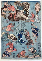 歌川国芳　流光雷づくし　小サイズ　印刷　複製　ポスター　浮世絵　版画　雷様　雷神　鬼