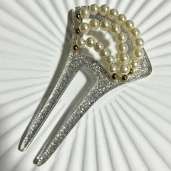 KZ030-a 簪 かんざし シルバーカラー パールデザイン バチ型 結婚式 和装 髪飾り 卒業式 成人式 着物 バチ型 和装小物 普段使い ヘアアレンジ おしゃれ お呼ばれ 花魁 お祭り かわいい 可愛い キラキラ 母親 二本挿し 二本差し 二股 扇 花嫁