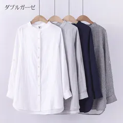 ガーゼ シャツ チュニック レディース ダブルガーゼ 2重ガーゼ ブラウス ガーゼシャツ 柔らか 羽織り ライトアウター スタンドカラー トップス 長袖 チェック柄 プレゼント 母の日shengwei01