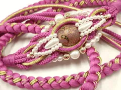 平和屋着物●和装小物　振袖用帯締め　装飾　飾り玉　パール　更紗　金糸　逸品　AAAW3380ay