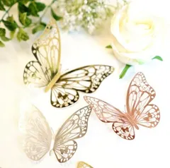 バタフライ立体ウォールステッカー】12ピース アゲハ 蝶 3D 壁紙 両面テープ シール 蝶々 おしゃれ デコレーション ゴールド オーロラ シルバー ピンク 結婚式 ウェルカムボード