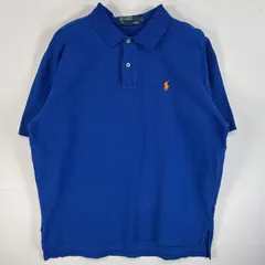 古着 90's/90年代 ポロバイラルフローレン Polo by Ralph Lauren 鹿の子 半袖 ポロシャツ ワンポイント ロゴ 刺繍 2ボタン L  ブルー 無地 メンズ