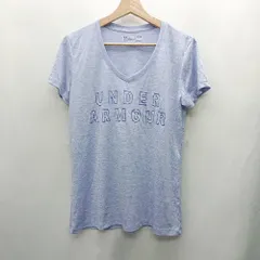 ◇ ⊂ UNDER ARMOUR Vネック ロゴプリント 半袖 Ｔシャツ サイズＸＬ ライトブルー ブルー レディース E  【1502060005197】