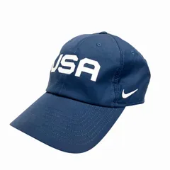 ナイキ NIKE 美品 USA キャップ 帽子 ロゴプリント 紺 ネイビー F フリーサイズ