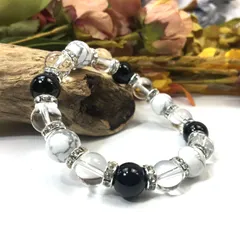 ハウライト×水晶×オニキス パワーストーン ブレスレット 10mm（シルバー）メンズ・レディース 男性・女性 数珠ブレス 開運  [3]