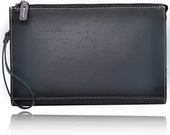 LUNICA クラッチバッグ メンズ セカンドバッグ 本革 結婚式 イタリアンレザー カリグラフィー(プルシャンブルー)