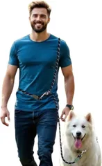 Fun Time For Dogs 犬 リード 肩掛リード ショルダー ハンズフリー 犬用 ロープ 2.8m 12mm 中型犬 大型犬 多機能 たすき掛け(Black,  太さ12ミリメートル)のサムネイル