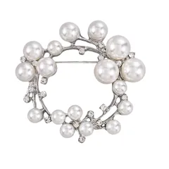 ブローチ パールブローチ レディース スーツ ジャケット アクセサリー ジュエリー ジルコニア ゴールド エレガント フォーマル 発表会 卒業式 入学式 結婚式 プレゼント ギフト (シルバー) [シルバー]