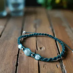 アクアマリン ブレスレット 天然石 シンプル ねじり編み 調整可能 ハンドメイド 3月誕生石[M-156B]