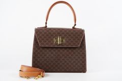 【超美品】CELINE セリーヌ マカダム ケリー型 ターンロック 2WAY ハンドバッグ ブラウン系【RA87】
