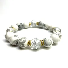 12mm 四神獣銀彫水晶×ハウライト パワーストーン ブレスレット天然石 運気上昇 開運  [24] 健康運 厄払い お守り 青龍 白虎 玄武 朱雀　[24] （ゴールド）メンズ・レディース　男性・女性　数珠ブレス　開運  [24] 