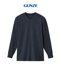 新品 未使用 GUNZE グンゼ HOT MAGIC ファイヤーアセドロン メンズ Vネック長袖インナー 517679【メール便】 Vネイビーブルー