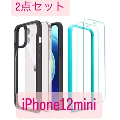 iPhone 12 mini 用 ケース フィルム2枚付属 5.4インチ 背面透明 強化ガラスフィルム ブラックフレーム