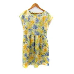 テチチ Te chichi ワンピース ひざ丈 ノースリーブ ラウンドネック 花柄 マルチカラー M 黄 イエロー /SY52
