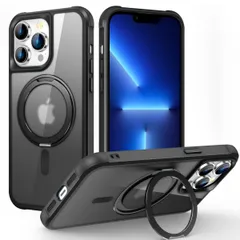 360°回転スタンド付き iPhone 13 Pro Max ケース MagSafe対応 縦横両対応 スリム 半透明 薄型 マグネット搭載 隠しスタンド アイフォン13 Pro Max用 スマホケース 磁気 耐衝撃 男女兼用 米軍MIL規格の保護