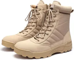 motayu18 ブーツ メンズ ミリタリーブーツ 軽量 革 防水 サバゲー バイク 米軍 SWAT サイドジッパー タクティカルブーツ サバゲー靴(タン,  25.0 cm)