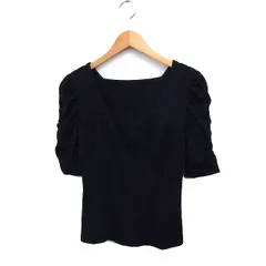 ボディドレッシングデラックス BODY DRESSING Deluxe ギャザースリーブ カットソー Tシャツ スクエアネック 半袖 無地 ラメ混 38 ブラック 黒 /FT43のサムネイル