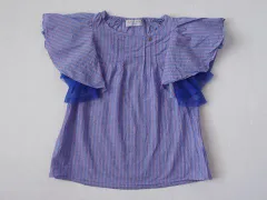 アナスイミニ anna sui mini アウトレット 子供服 女の子 130cm 半袖 ブラウス ストライプ 青 ピンク フリル襟 春 夏 ★3 トップス ガールズ 女児 キッズ 【中古】 ユーズド リサイクル こども