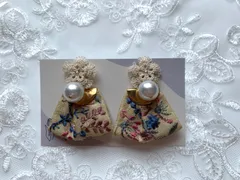 タティングレース×インド刺繍リボンのピアス