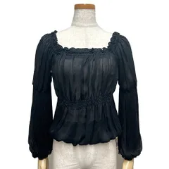 ビブロス BYBLOS カットソー 黒 シースルー フリンジ袖 シルク100% ヒッピー プルオーバー イタリア製 サイズ42 レディース 女性 アパレル ブランド【中古】【ネコポス配送】