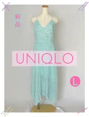 198.新品タグ付き♡UNIQLOC ユニクロシー プリーツキャミソールワンピース ドット ブルー L ♡ UNIQLO ユニクロ