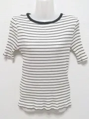 ◇ nano universe ナノユニバース ボーダー 半袖 ニットソー カットソー F ホワイト ブラック *  【1002799169547】